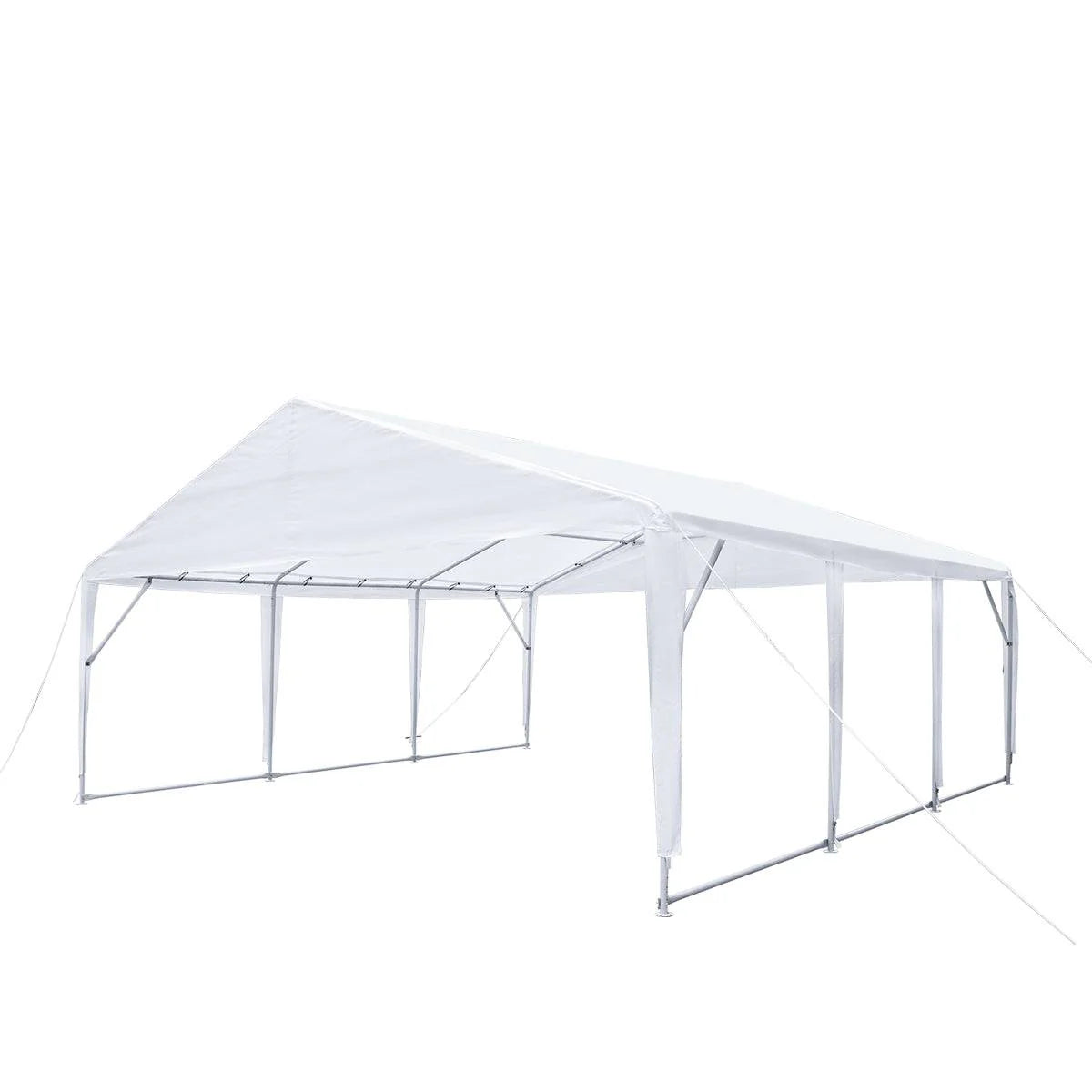 New 20’ x 20’ Heavy Duty Outdoor Party Tent, PE Tarpaulin Fabric, 6’6” Overhead, 10’ Peak Ceiling