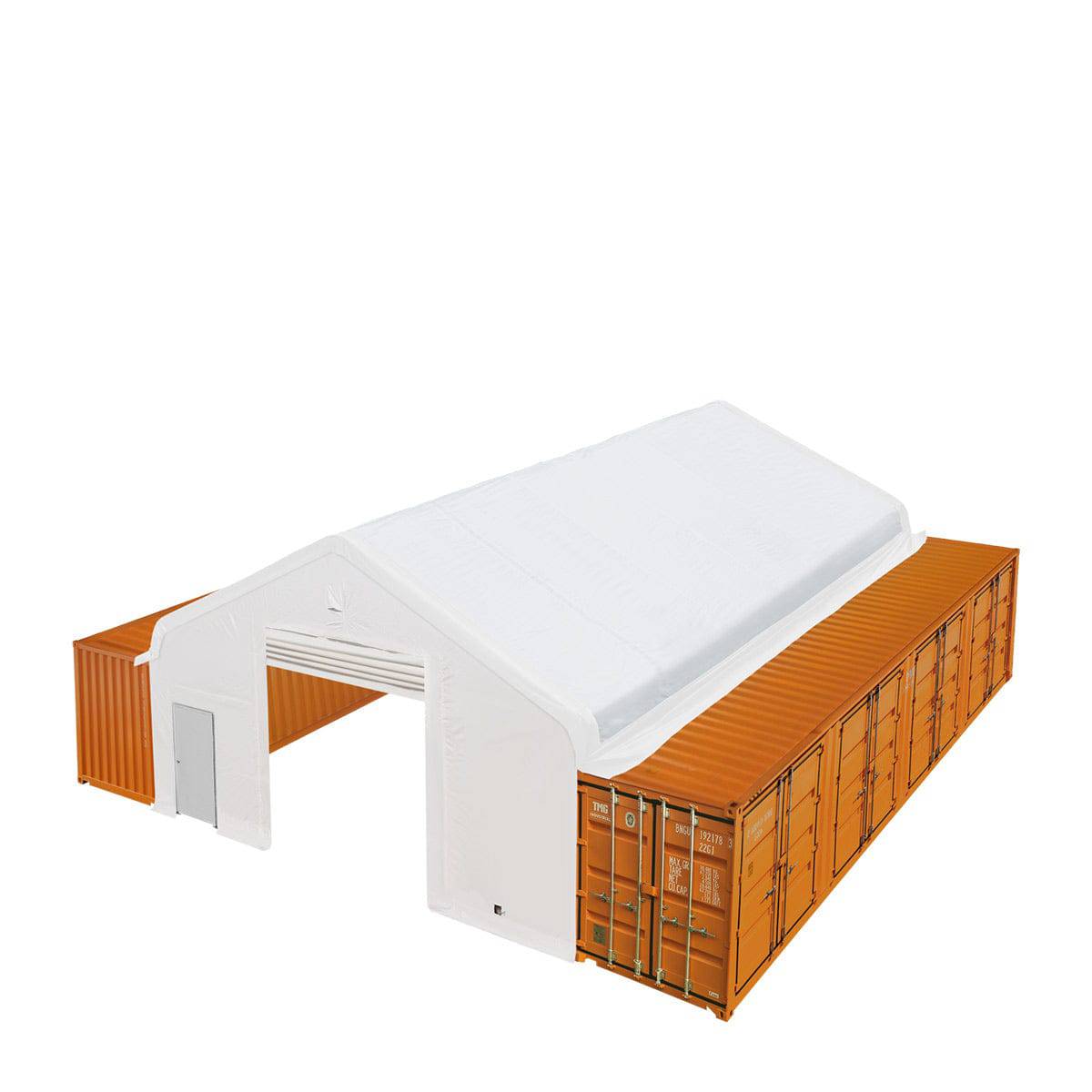 New 30' x 40' Container Peak Roof Shelter Pro Series with Heavy Duty 17 oz PVC Cover, Fully Enclosed front and back endwalls