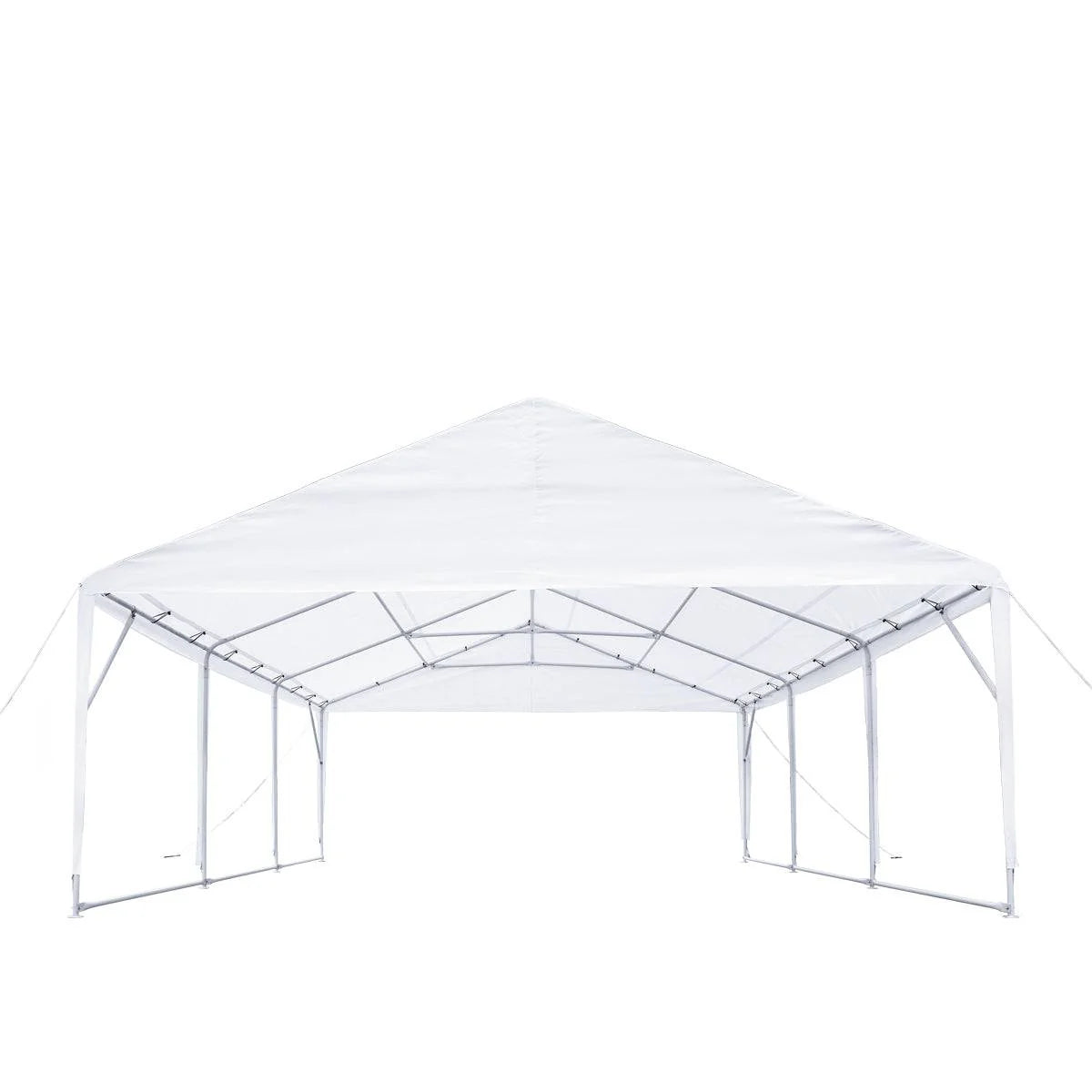 New 20’ x 20’ Heavy Duty Outdoor Party Tent, PE Tarpaulin Fabric, 6’6” Overhead, 10’ Peak Ceiling