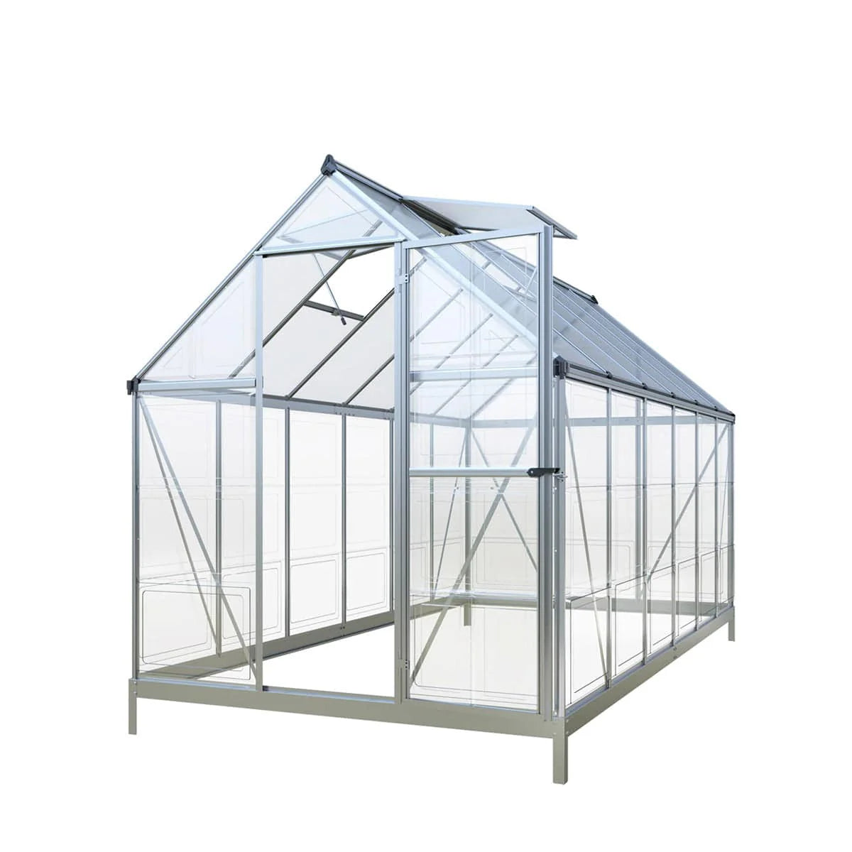 New 6’ x 12’ Crystal Clear Greenhouse, Aluminum Frame, Integrated Gutter System, Roof Vents
