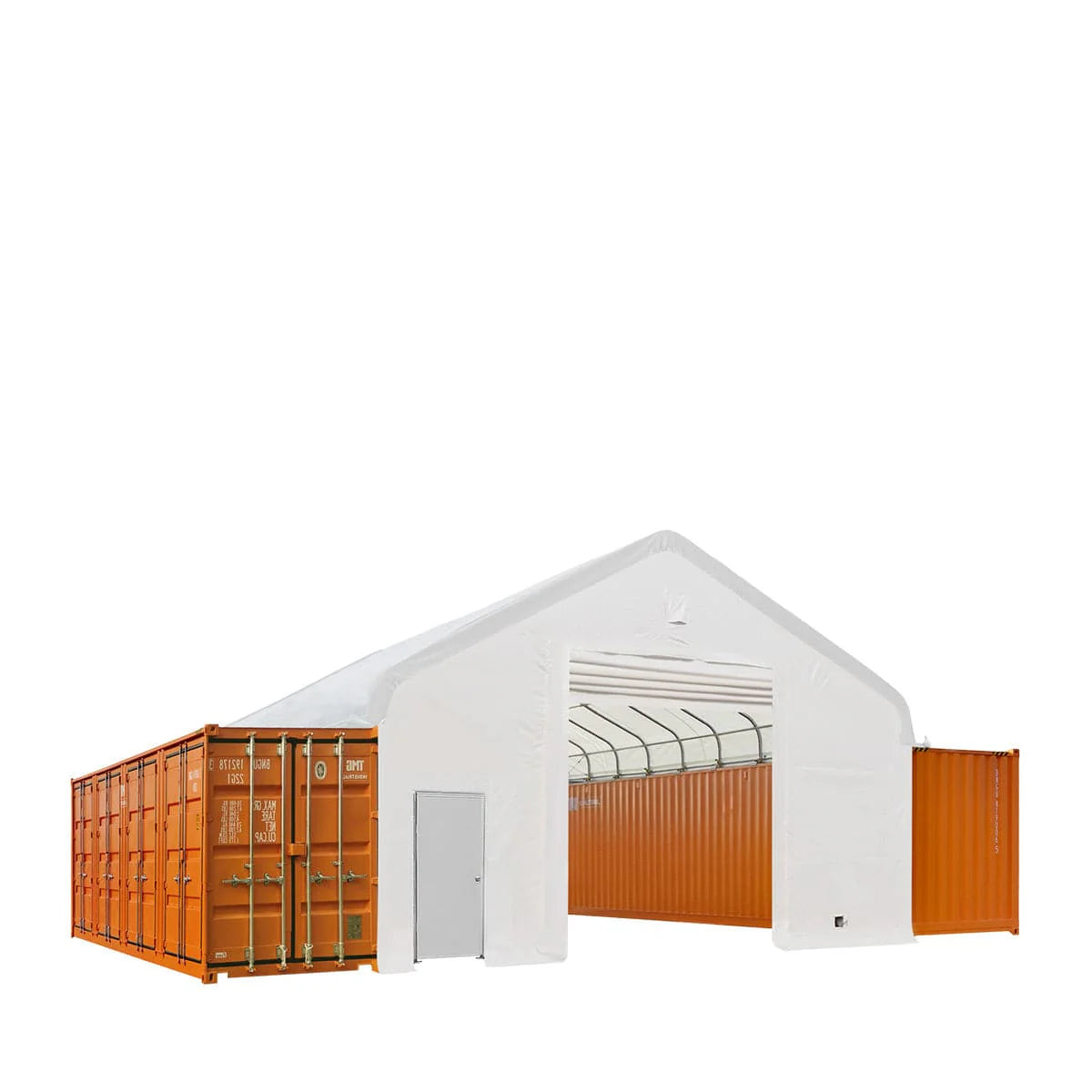 New 30' x 40' Container Peak Roof Shelter Pro Series with Heavy Duty 17 oz PVC Cover, Fully Enclosed front and back endwalls