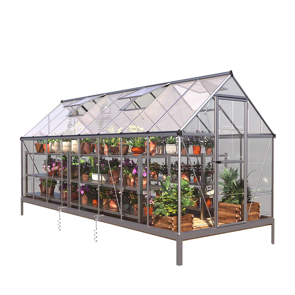 New 6’ x 16’ Crystal Clear Greenhouse, Aluminum Frame, Integrated Gutter System, Roof Vents