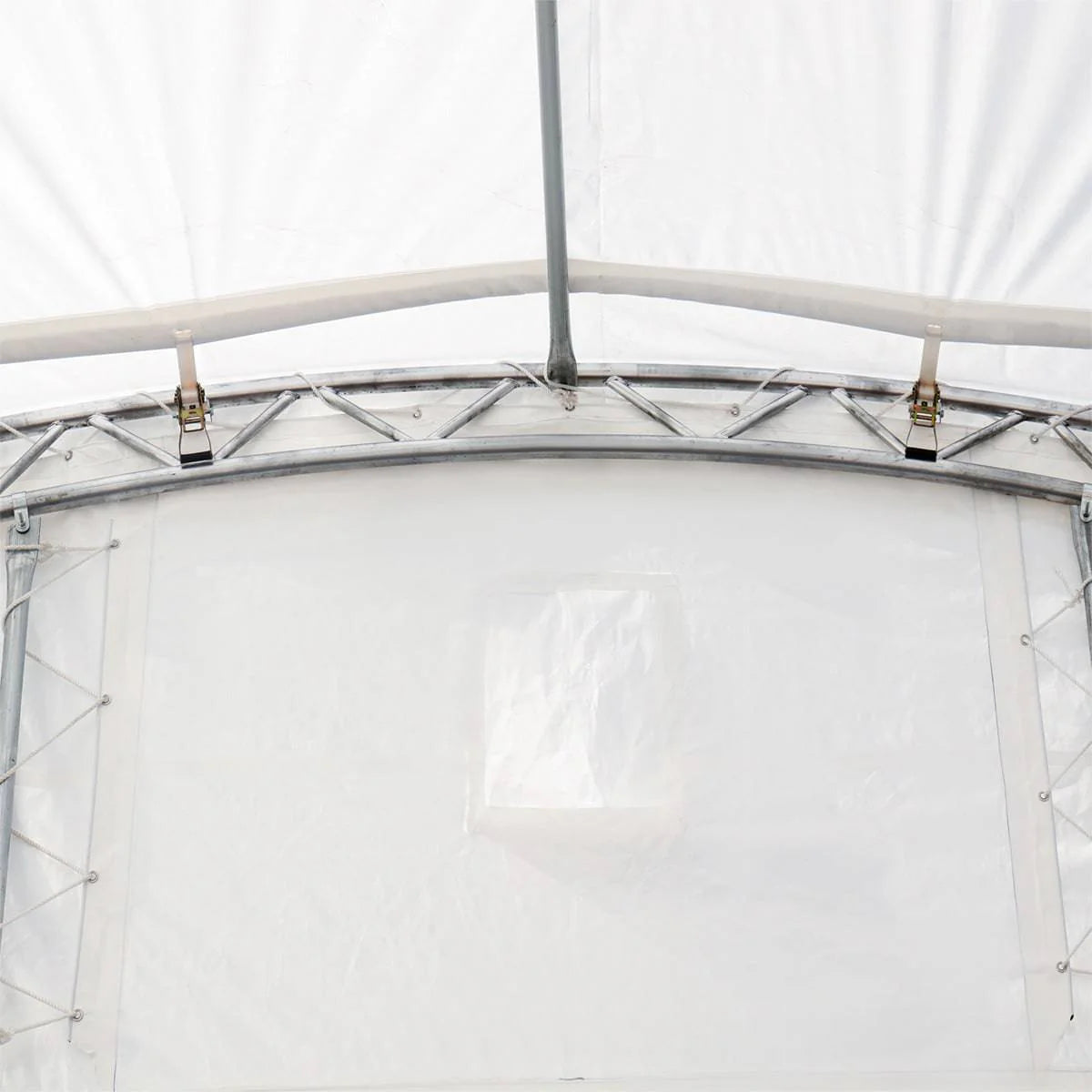 New 30' x 20' Dual Truss Container Shelter with Heavy Duty 17 oz PVC Cover, Enclosed End Wall & Front Drop