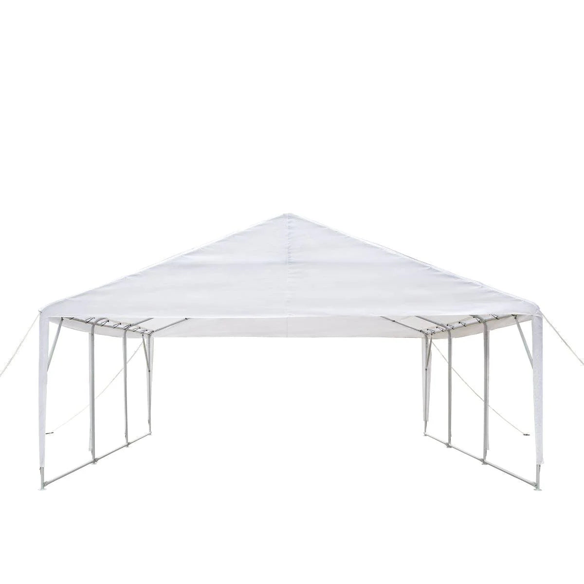 New 20’ x 20’ Heavy Duty Outdoor Party Tent, PE Tarpaulin Fabric, 6’6” Overhead, 10’ Peak Ceiling