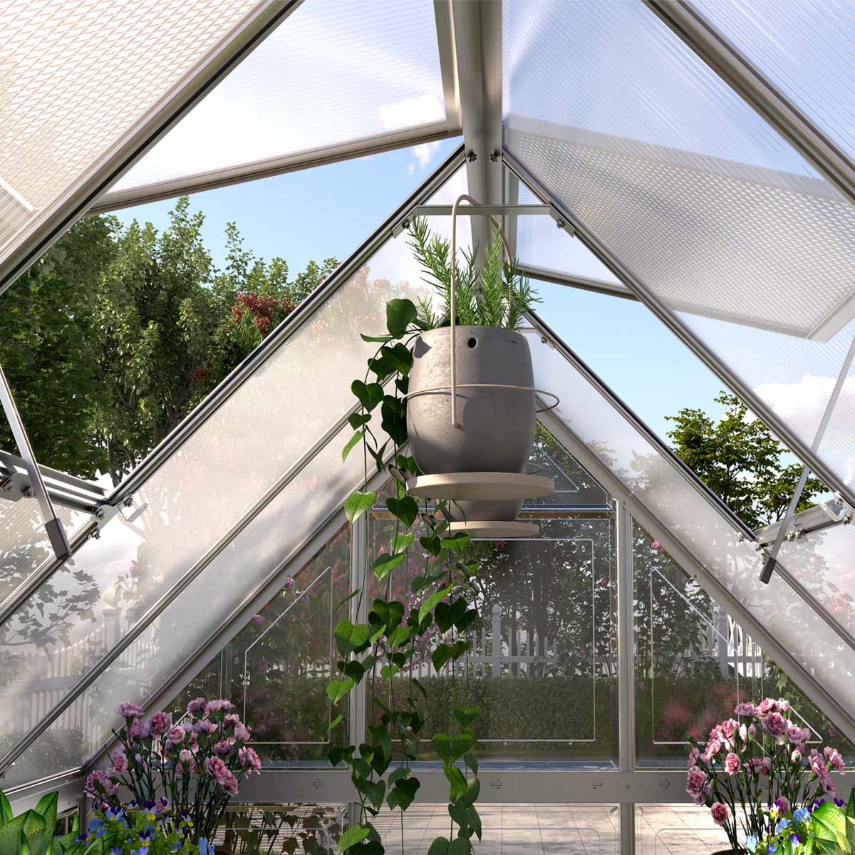 New 6’ x 16’ Crystal Clear Greenhouse, Aluminum Frame, Integrated Gutter System, Roof Vents