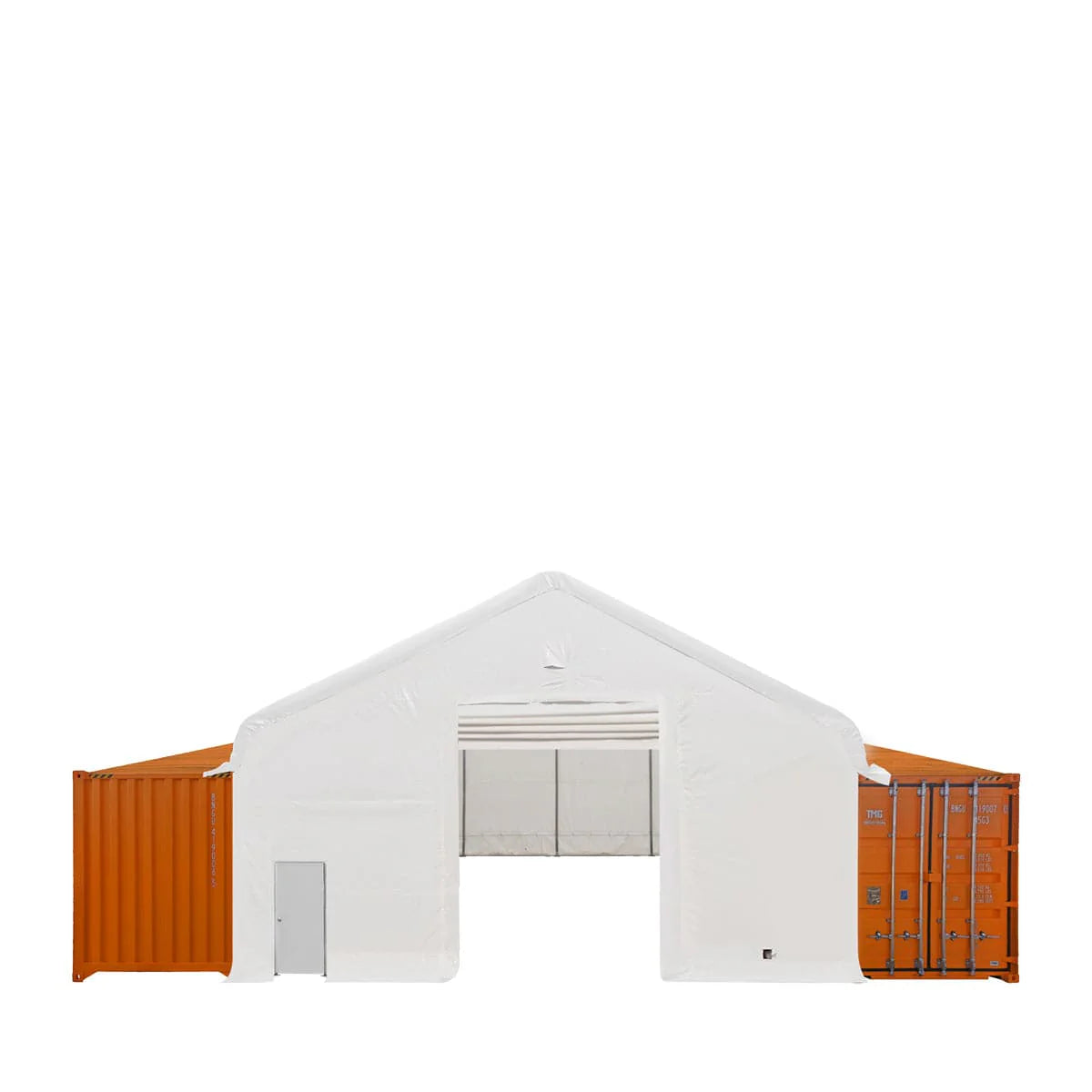 New 30' x 40' Container Peak Roof Shelter Pro Series with Heavy Duty 17 oz PVC Cover, Fully Enclosed front and back endwalls