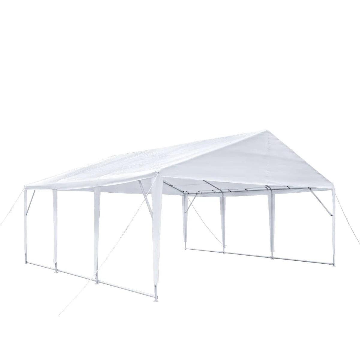 New 20’ x 20’ Heavy Duty Outdoor Party Tent, PE Tarpaulin Fabric, 6’6” Overhead, 10’ Peak Ceiling