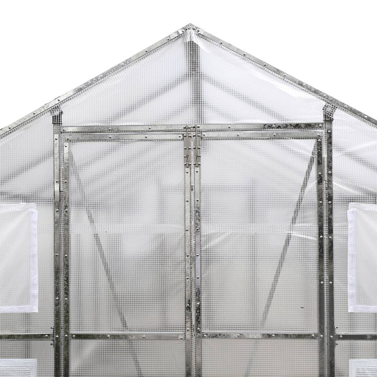 New 8’ x 13’ Greenhouse Grow Tent w/20 Mil Ripstop Leno Mesh PVC Cover, Galvanized Steel Frame, Roll-up Windows