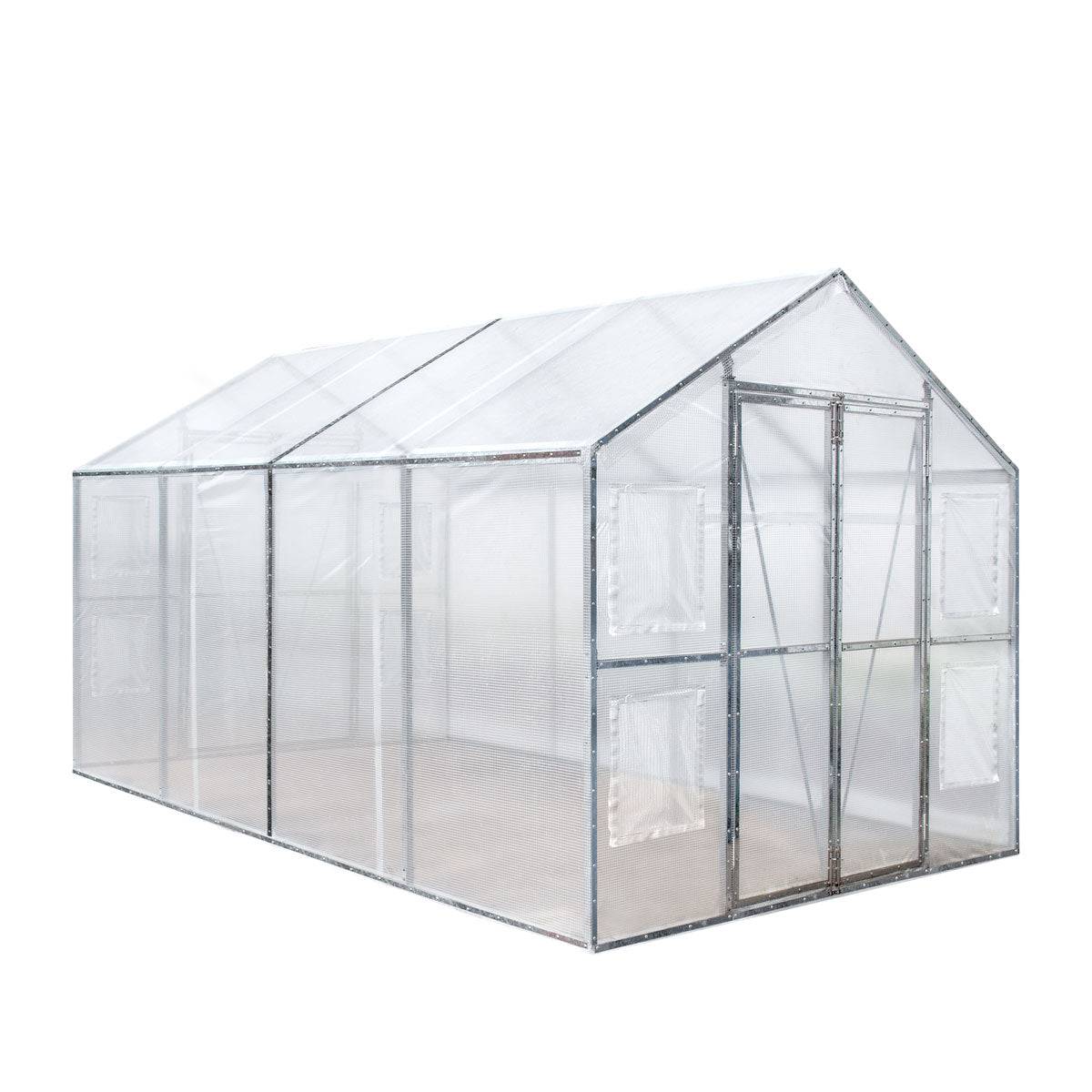 New 8’ x 13’ Greenhouse Grow Tent w/20 Mil Ripstop Leno Mesh PVC Cover, Galvanized Steel Frame, Roll-up Windows