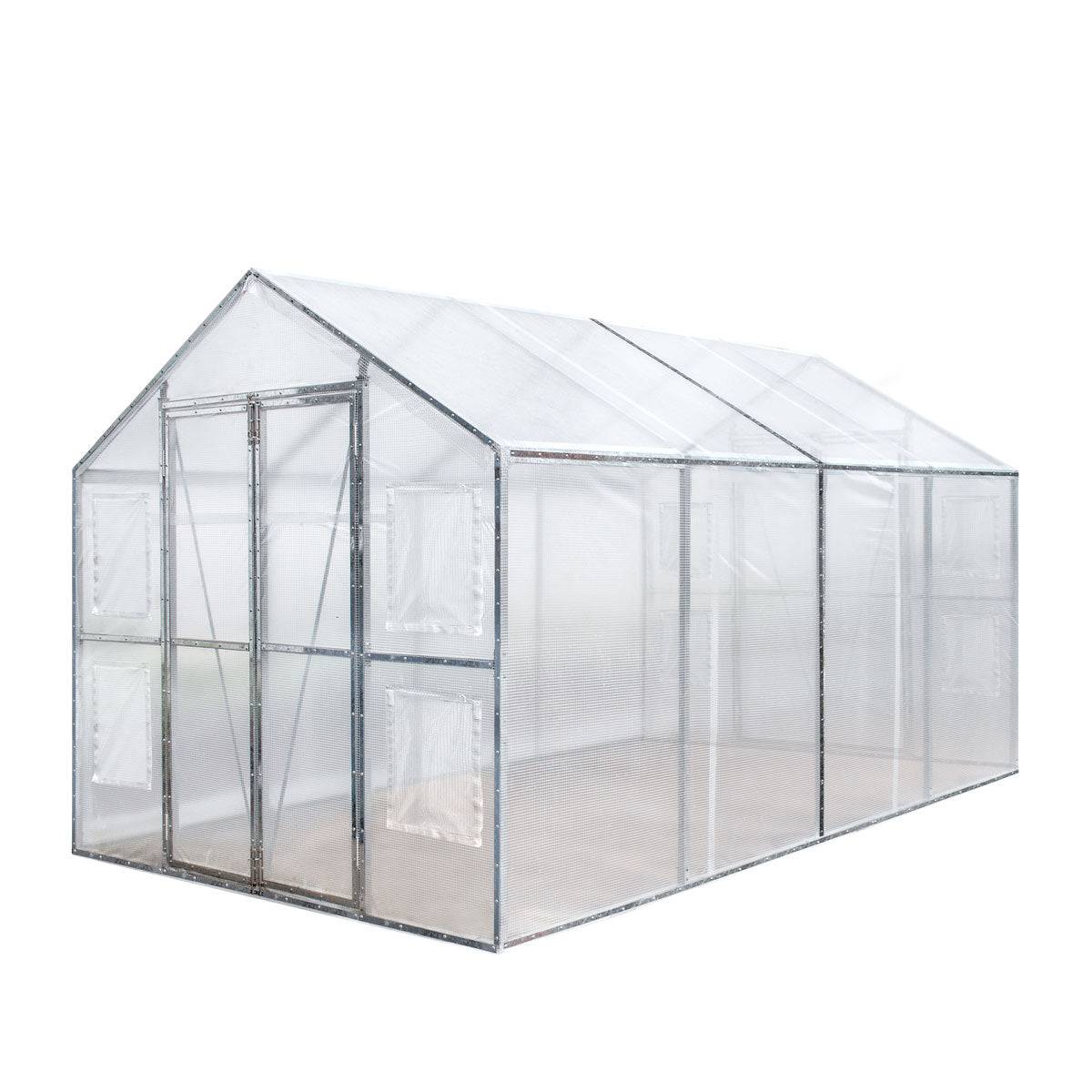 New 8’ x 13’ Greenhouse Grow Tent w/20 Mil Ripstop Leno Mesh PVC Cover, Galvanized Steel Frame, Roll-up Windows