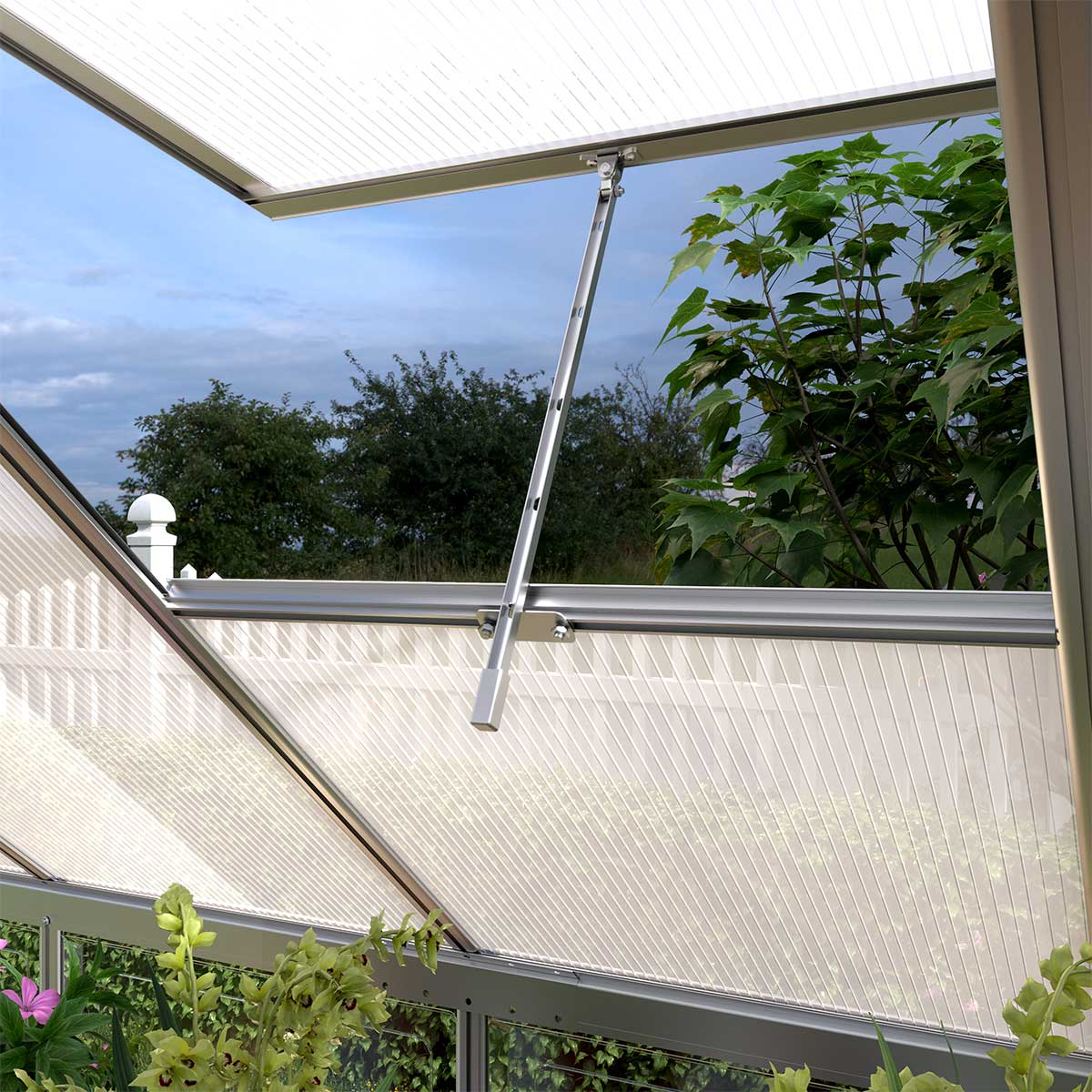 New 6’ x 16’ Crystal Clear Greenhouse, Aluminum Frame, Integrated Gutter System, Roof Vents
