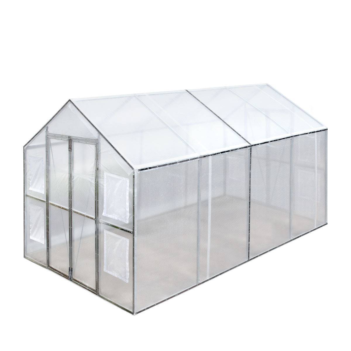 New 8’ x 13’ Greenhouse Grow Tent w/20 Mil Ripstop Leno Mesh PVC Cover, Galvanized Steel Frame, Roll-up Windows