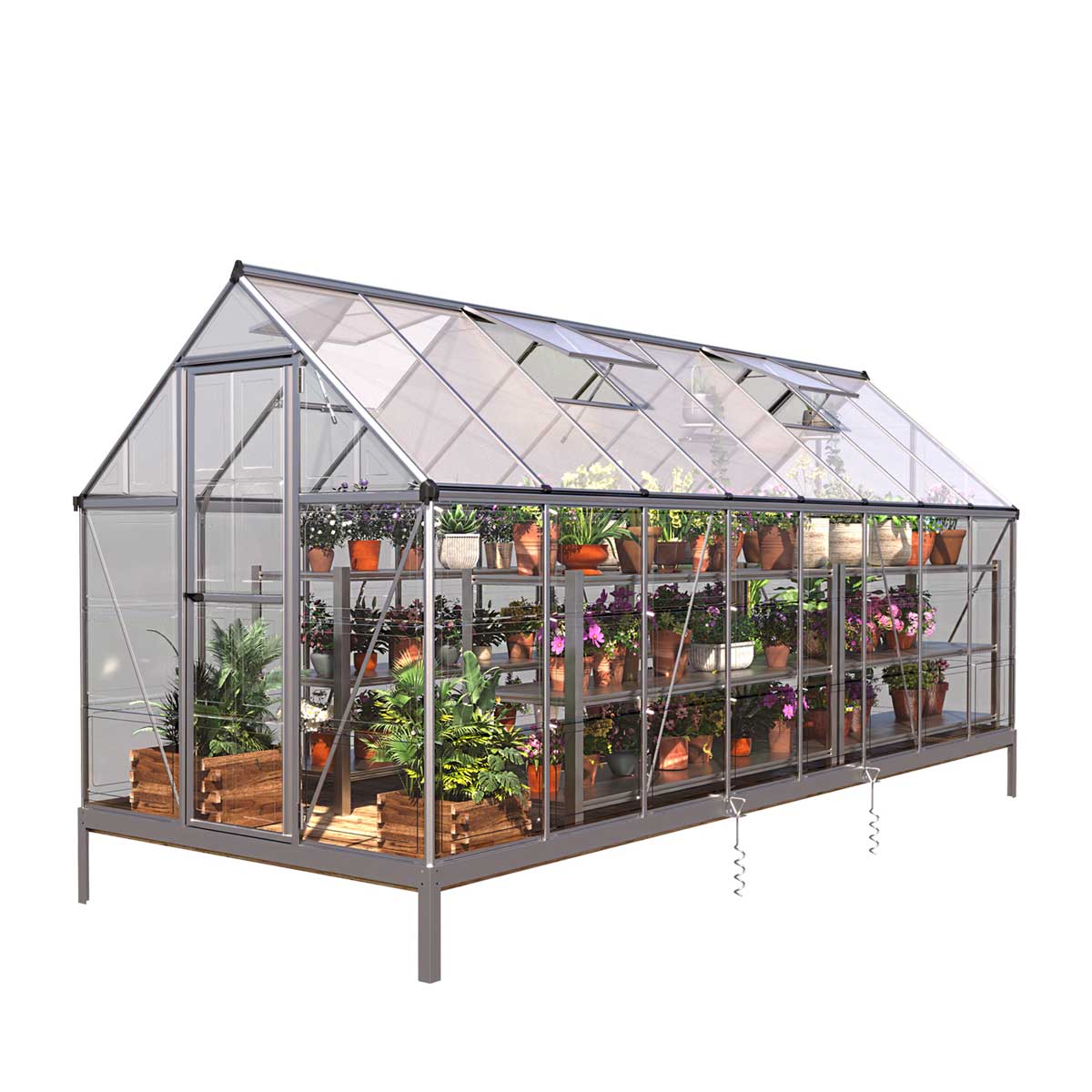 New 6’ x 16’ Crystal Clear Greenhouse, Aluminum Frame, Integrated Gutter System, Roof Vents