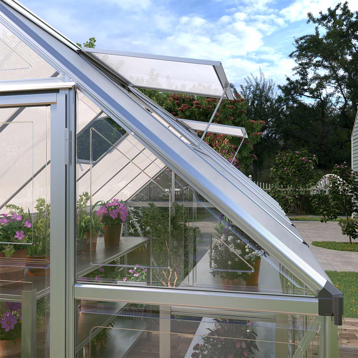 New 6’ x 16’ Crystal Clear Greenhouse, Aluminum Frame, Integrated Gutter System, Roof Vents