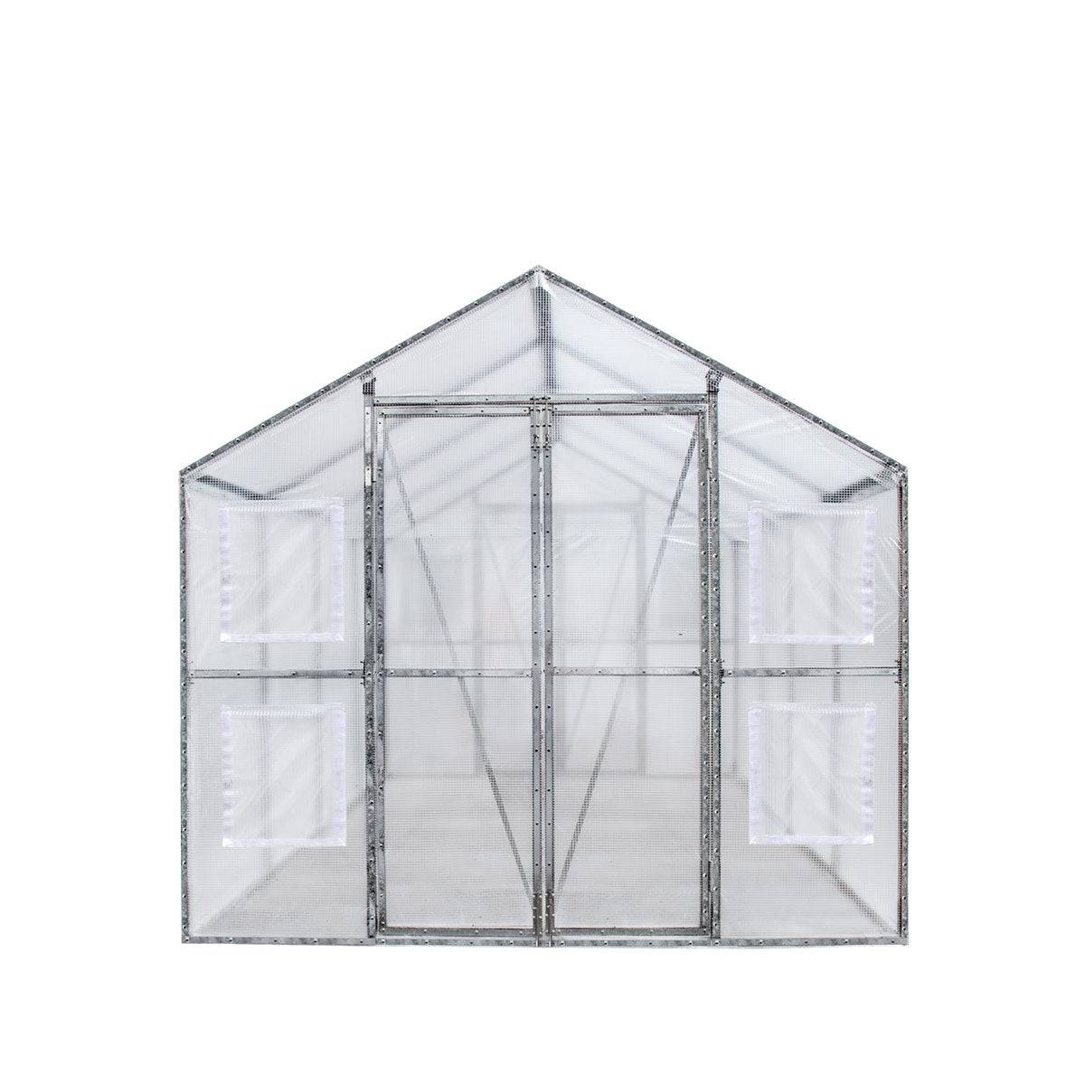 New 8’ x 13’ Greenhouse Grow Tent w/20 Mil Ripstop Leno Mesh PVC Cover, Galvanized Steel Frame, Roll-up Windows