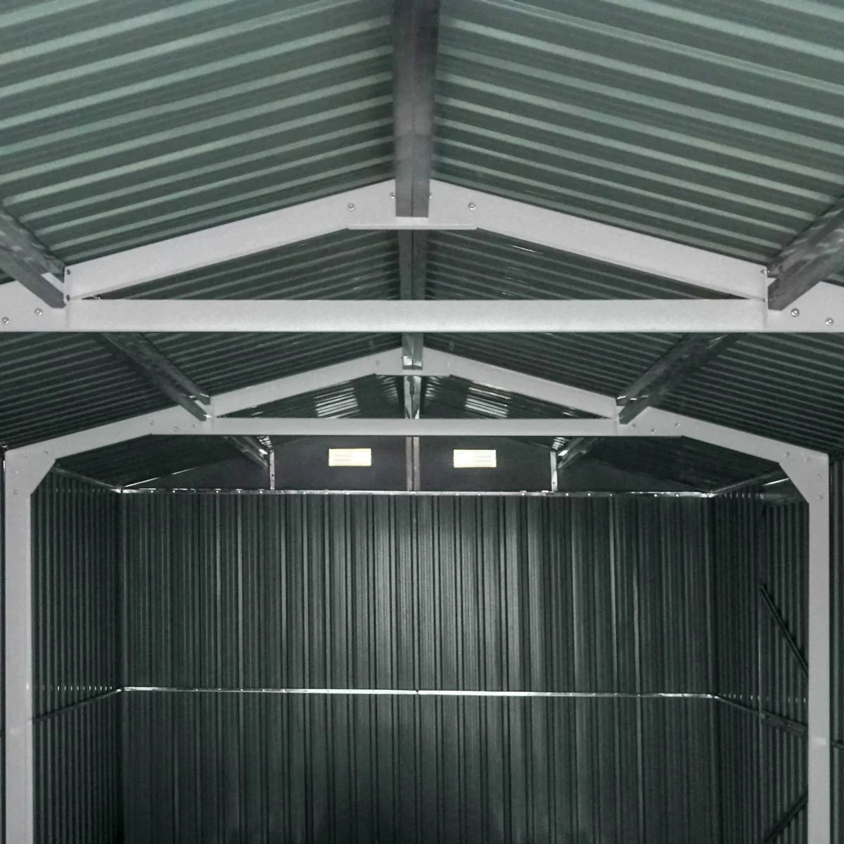 New 13’ x 20’ Metal Garage Shed with Double Front Doors, 7’9” Peak Height, Side Entry Door, 240 Sq-Ft Floor Space