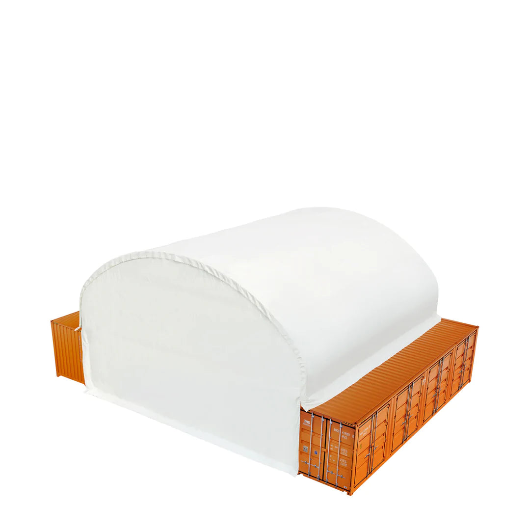 New 40' x 40' Dual Truss Container Shelter with Heavy Duty 21 oz PVC Cover, Fully Enclosed front and back endwalls