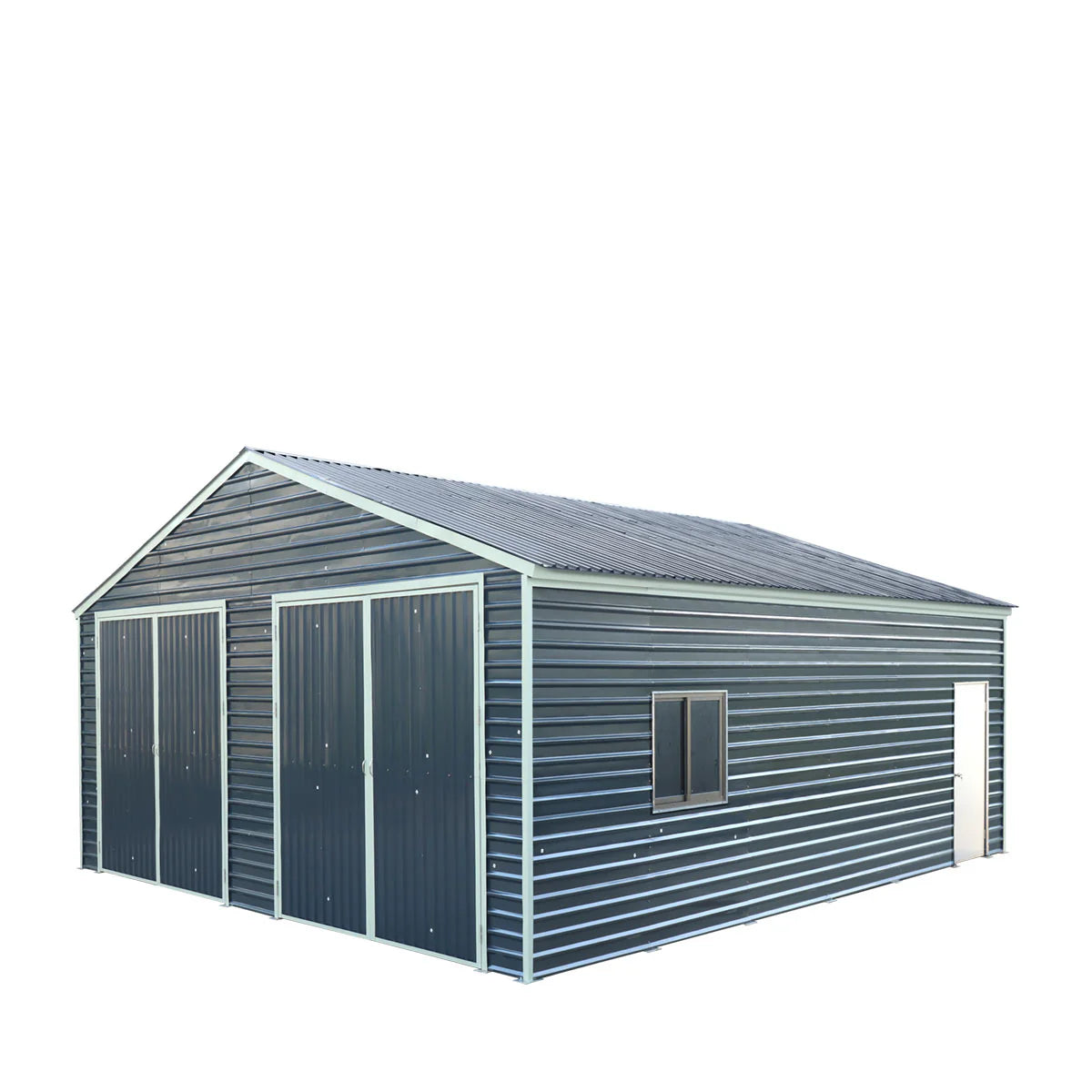 New 26’ x 30’ Metal Garage Shed with 9’ High Double Front Doors, 14’ Peak Height, Side Entry Door, 780 Sq-Ft Floor Space