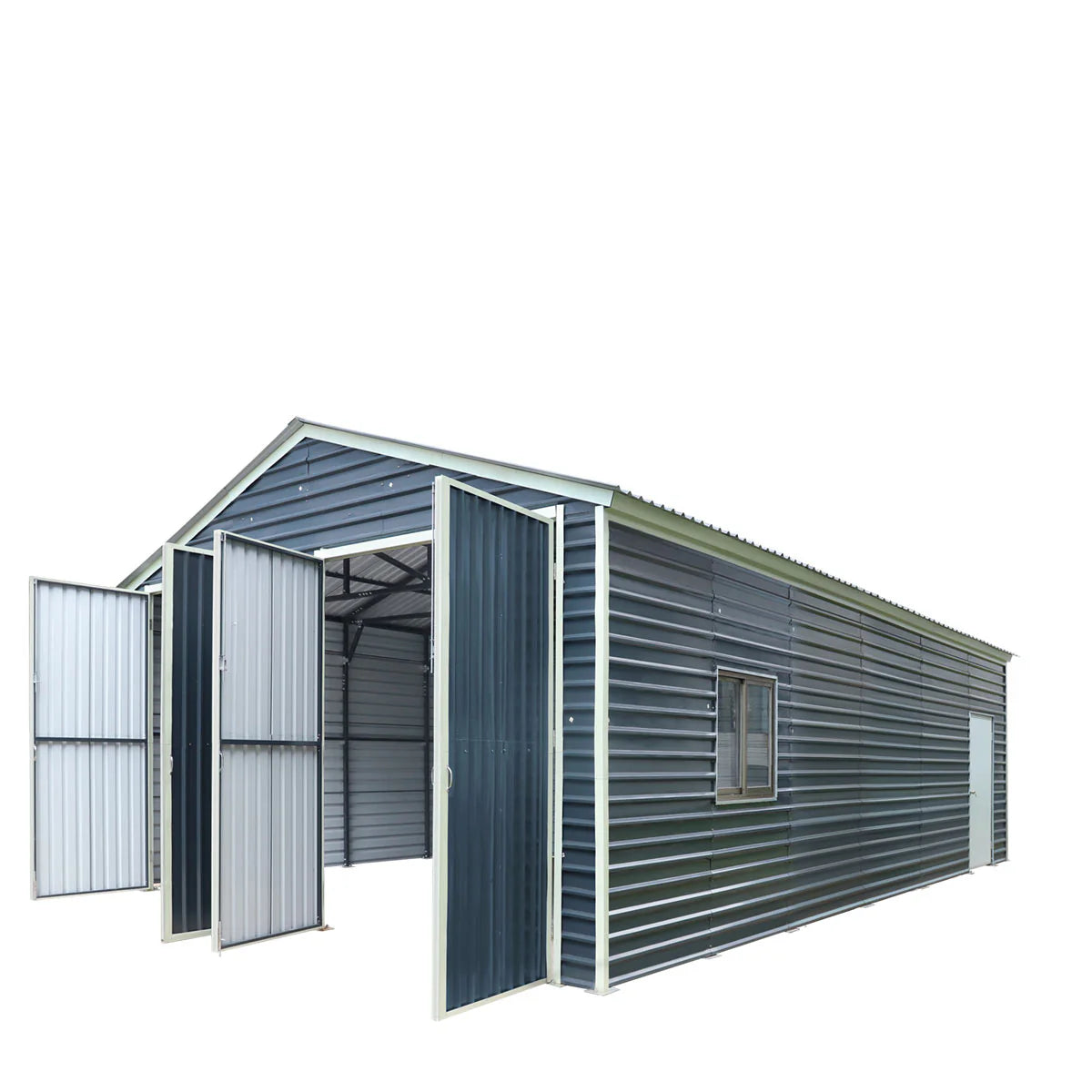 New 20’ x 30’ Metal Garage Shed with 9' High Double Front Doors, 13’ Peak Height, Side Entry Door, 600 Sq-Ft Floor Space