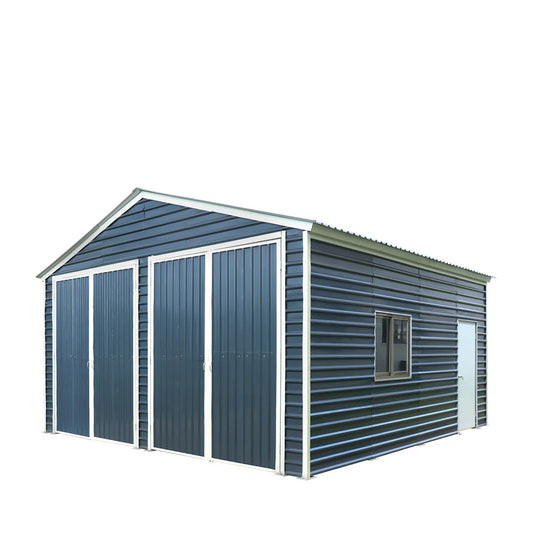 New 20’ x 20’ Metal Garage Shed with 9' High Double Front Doors, 13' Peak Height, Side Entry Door, 400 Sq-Ft Floor Space