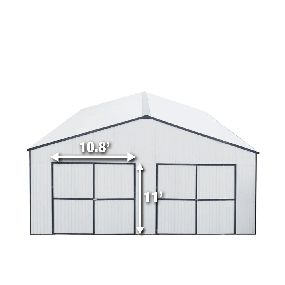 New 30’ x 40’ Metal Garage Shed with 11' High Double Front Doors, 17’ Peak Height, Side Entry Door, 1260 Sq-Ft Floor Space