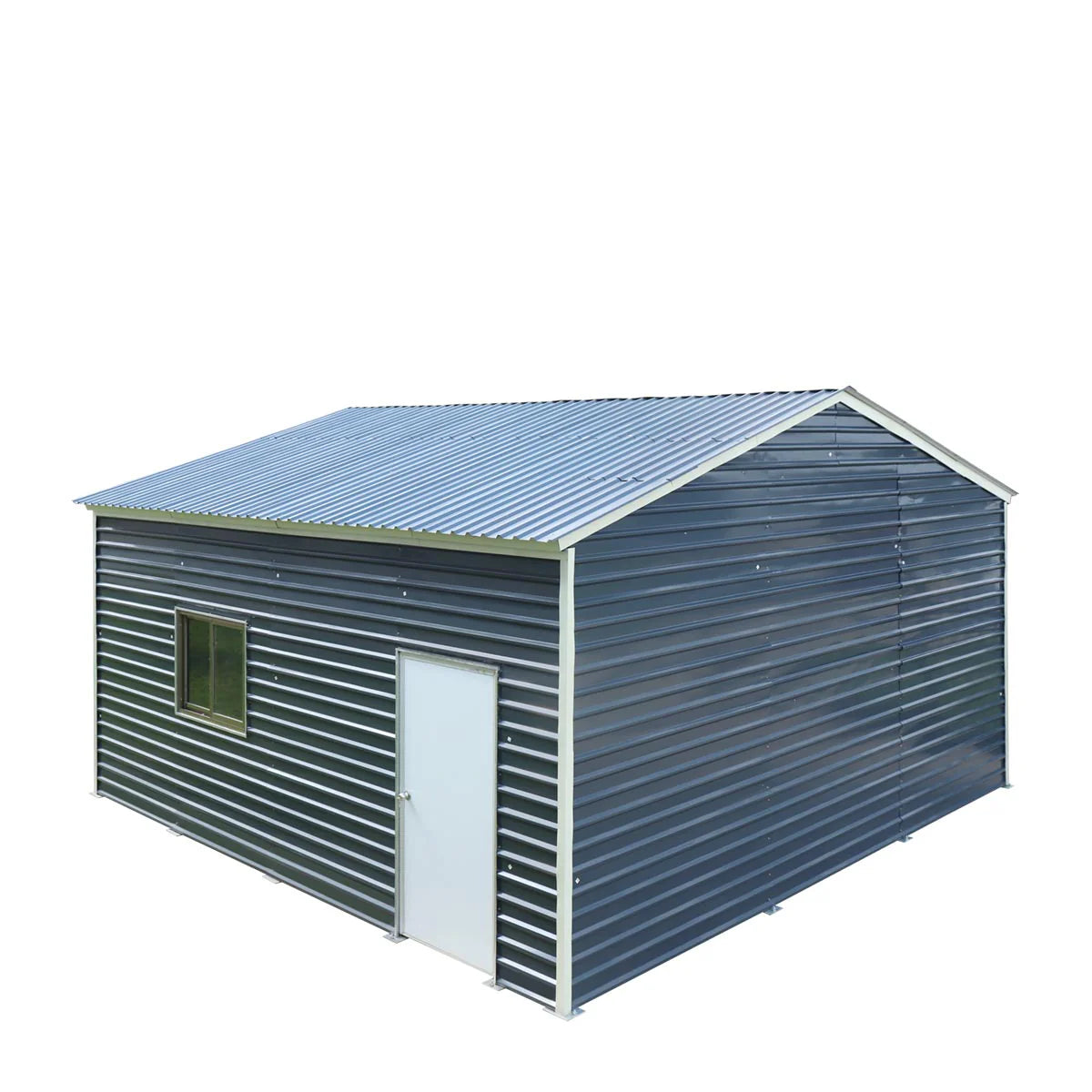 New 20’ x 20’ Metal Garage Shed with 9' High Double Front Doors, 13' Peak Height, Side Entry Door, 400 Sq-Ft Floor Space