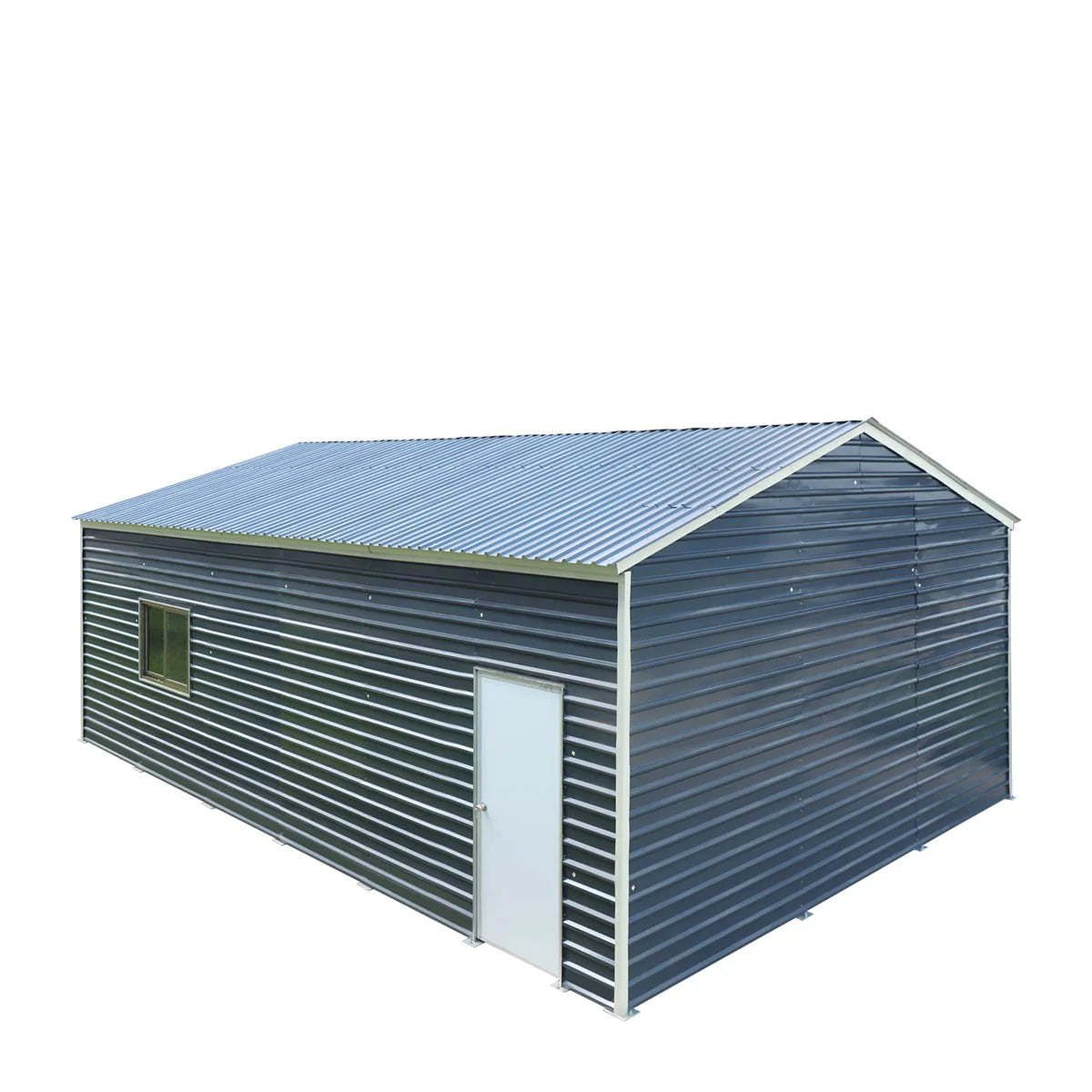 New 20’ x 30’ Metal Garage Shed with 9' High Double Front Doors, 13’ Peak Height, Side Entry Door, 600 Sq-Ft Floor Space