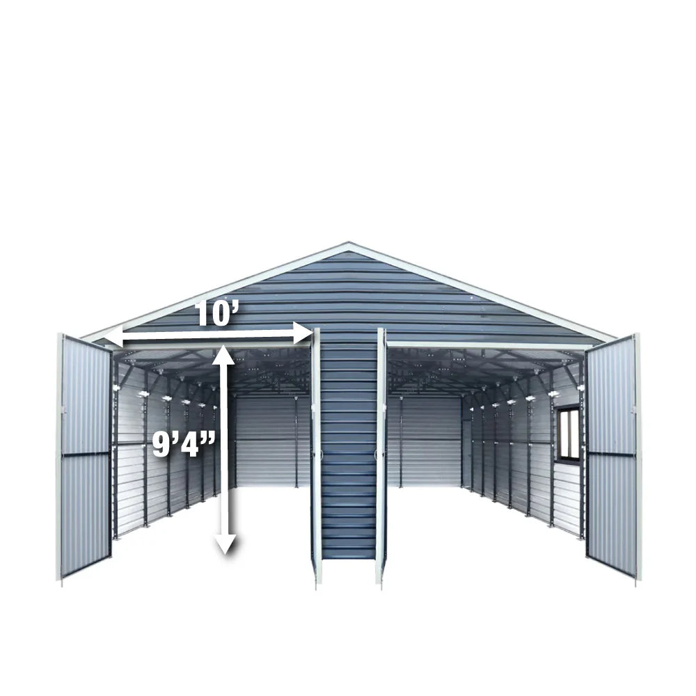 New 26’ x 40’ Metal Garage Shed with 9’ High Double Front Doors, 14’ Peak Height, Side Entry Door, 1040 Sq-Ft Floor Space