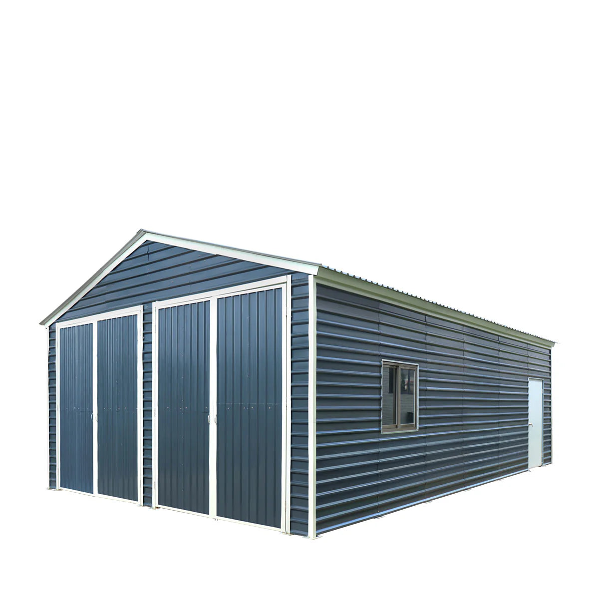 New 20’ x 30’ Metal Garage Shed with 9' High Double Front Doors, 13’ Peak Height, Side Entry Door, 600 Sq-Ft Floor Space