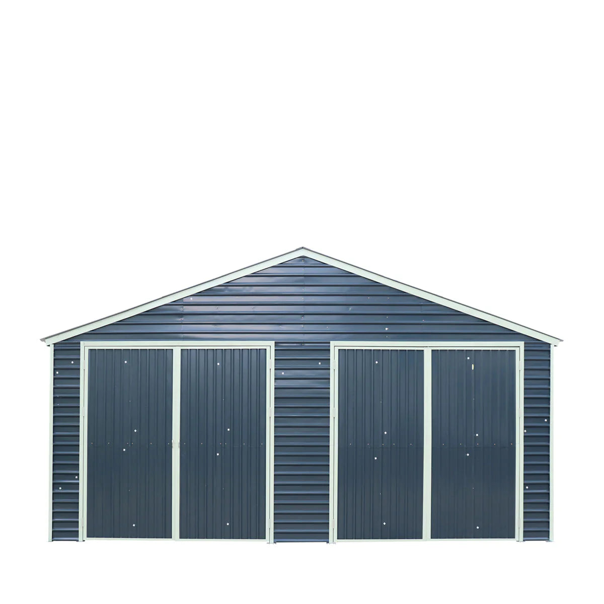 New 26’ x 30’ Metal Garage Shed with 9’ High Double Front Doors, 14’ Peak Height, Side Entry Door, 780 Sq-Ft Floor Space