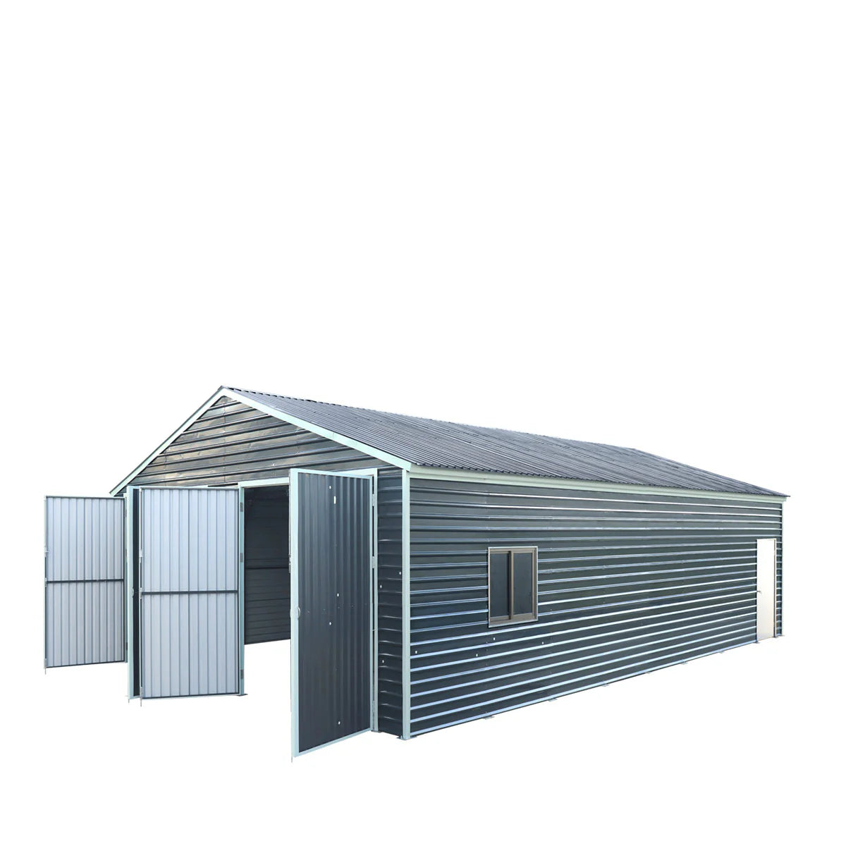 New 26’ x 40’ Metal Garage Shed with 9’ High Double Front Doors, 14’ Peak Height, Side Entry Door, 1040 Sq-Ft Floor Space