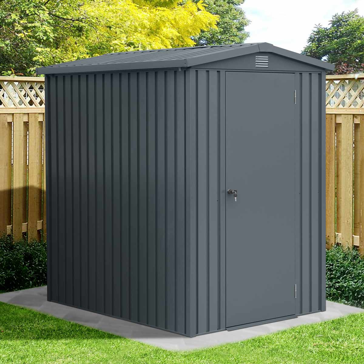 New 5 x 6 FT Apex Roof Metal Shed Pro Series, Galvanized Corrugated Metal, Apex Roof Design, Two air Vents