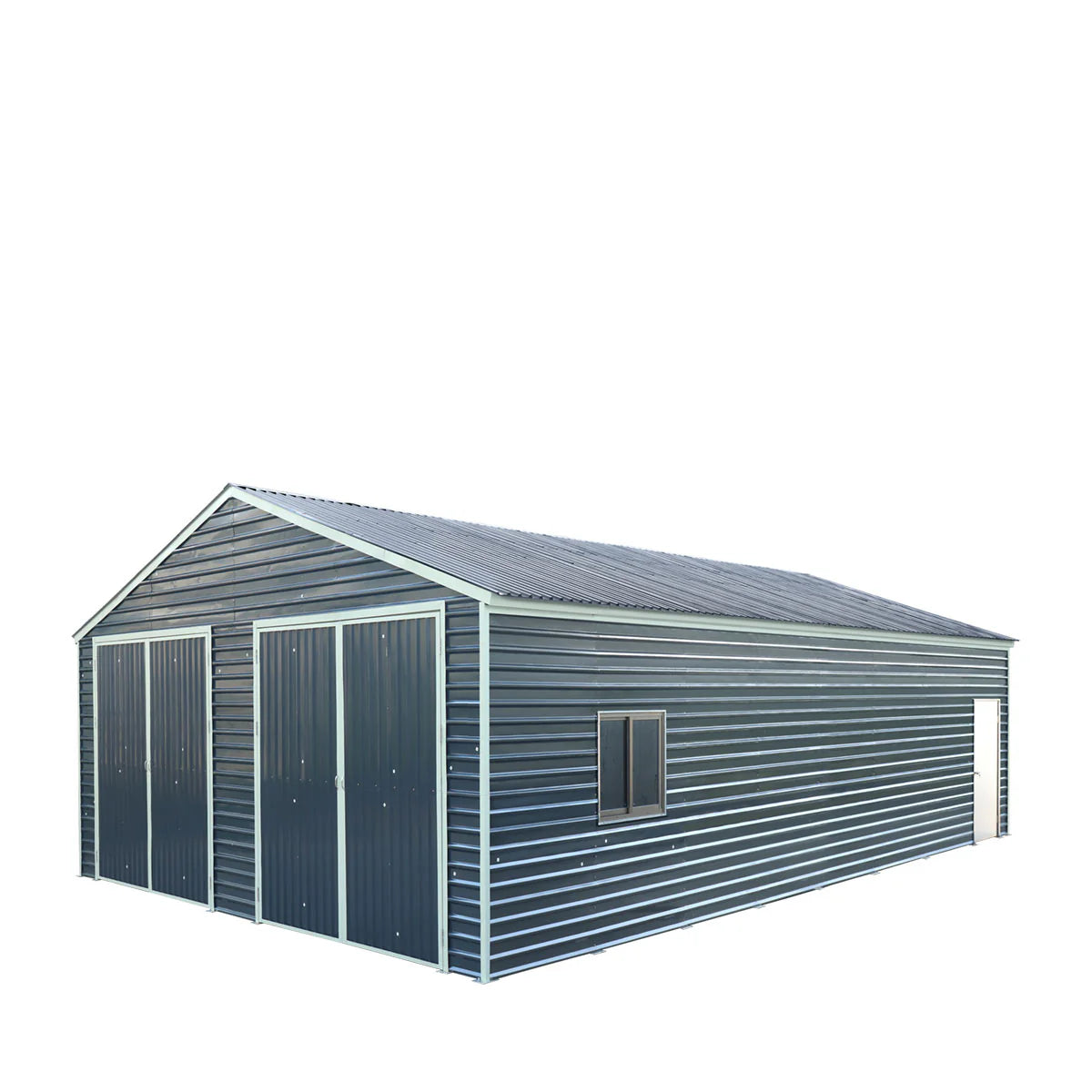 New 26’ x 40’ Metal Garage Shed with 9’ High Double Front Doors, 14’ Peak Height, Side Entry Door, 1040 Sq-Ft Floor Space