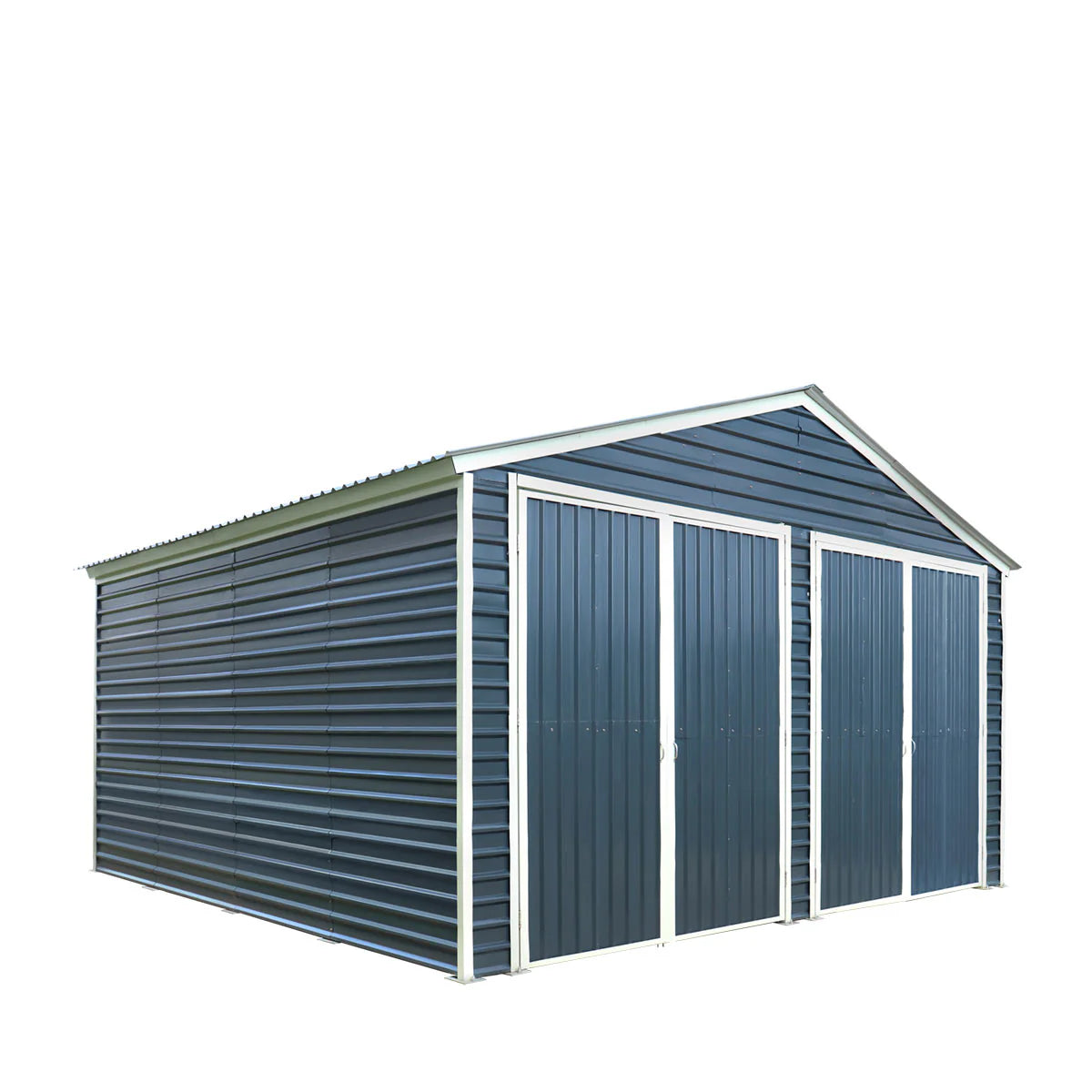 New 20’ x 20’ Metal Garage Shed with 9' High Double Front Doors, 13' Peak Height, Side Entry Door, 400 Sq-Ft Floor Space