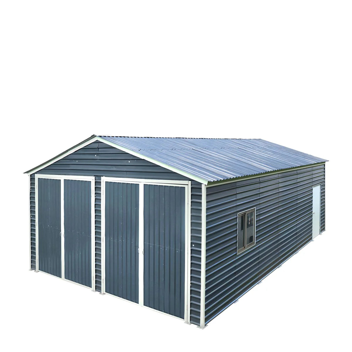 New 20’ x 30’ Metal Garage Shed with 9' High Double Front Doors, 13’ Peak Height, Side Entry Door, 600 Sq-Ft Floor Space