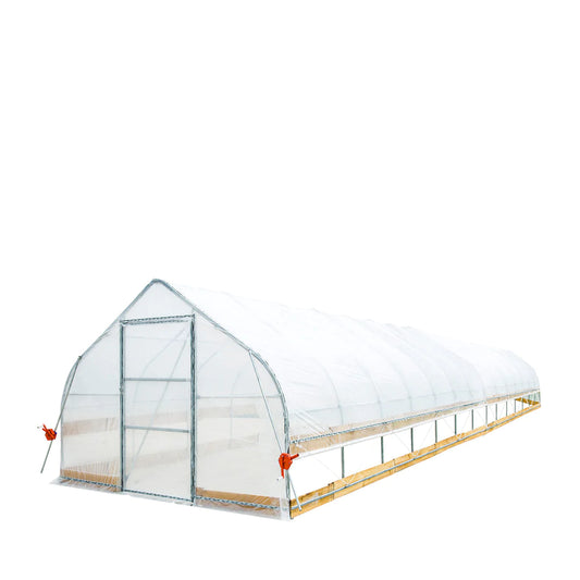 New 12’ x 60’ Tunnel Greenhouse Grow Tent w/6 Mil Clear EVA Plastic Film, Cold Frame, Hand Crank Roll-Up Sides, Peak Ceiling Roof