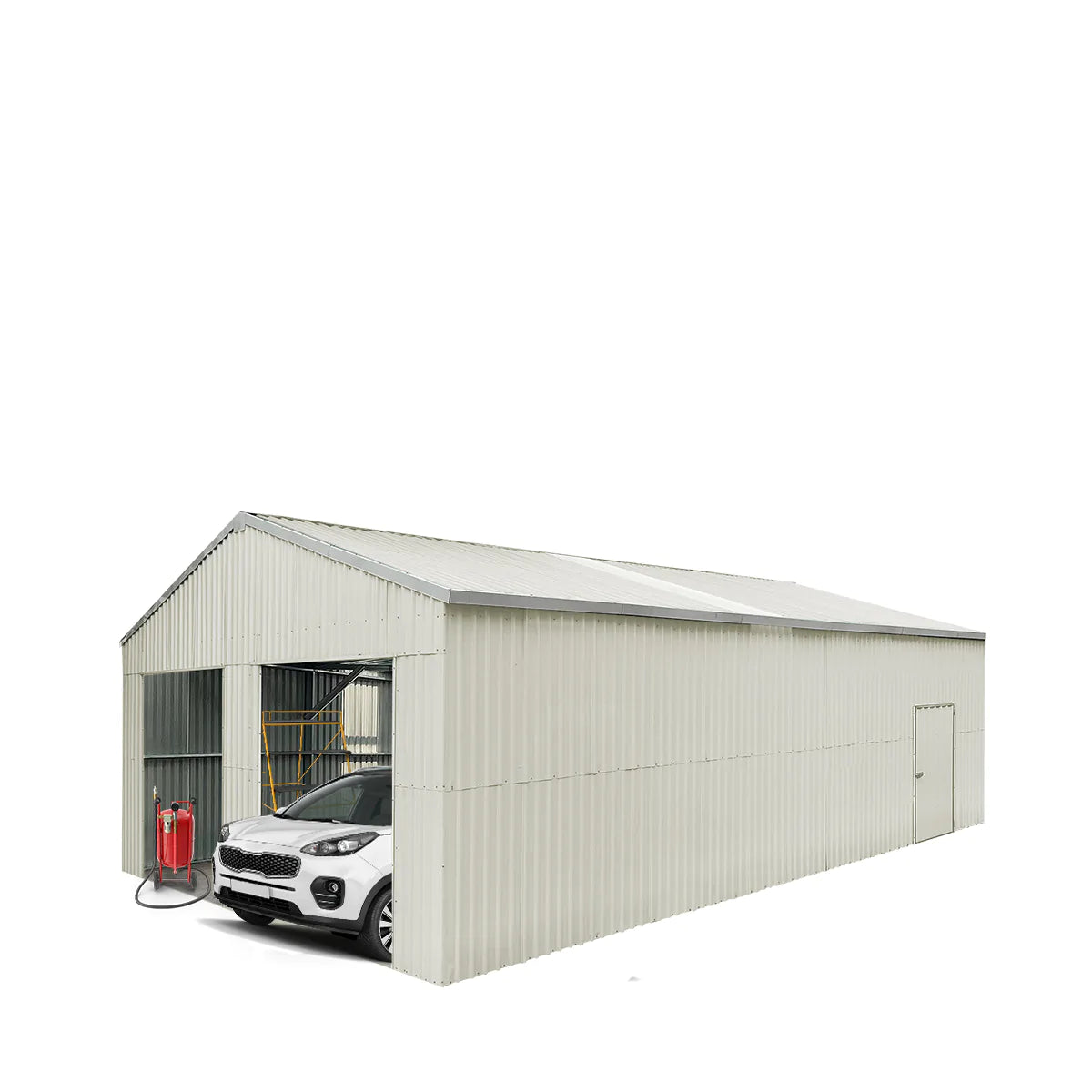 New 25’ x 41’ Double Garage Metal Barn Shed with Side Entry Door, 1025 Sq-Ft Floor Space, 9’8” Eave Height, 27 GA Metal, Skylights, 4/12 Roof Pitch