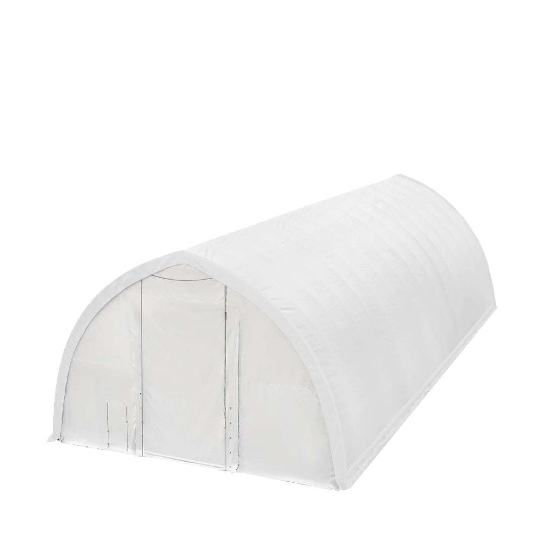 New 40' x 60' Peak Ceiling Storage Shelter, Single Truss, 17oz Commercial Grade PVC Cover, 13' W x 16' H Wide Open Door on Two End Walls