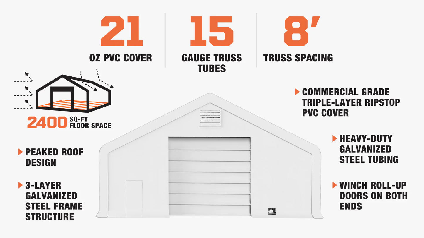 New Pro Series 40' x 60' Dual Truss Storage Shelter with Heavy Duty 21 oz PVC Cover & Drive Through Doors