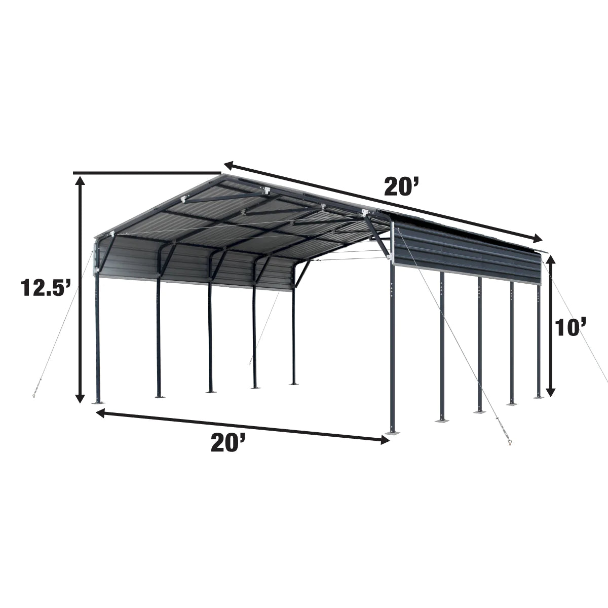 New 20’ x 20’ Metal Shed Carport, 10’ Enclosed Sidewalls, 400 Sq-Ft, 27 GA Corrugated Panels