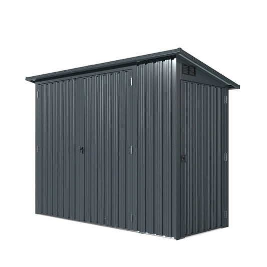 New 4’ x 8’ Bicycle Metal Pent Shed, 29 Gauge Corrugated Metal, 70” Upper edge