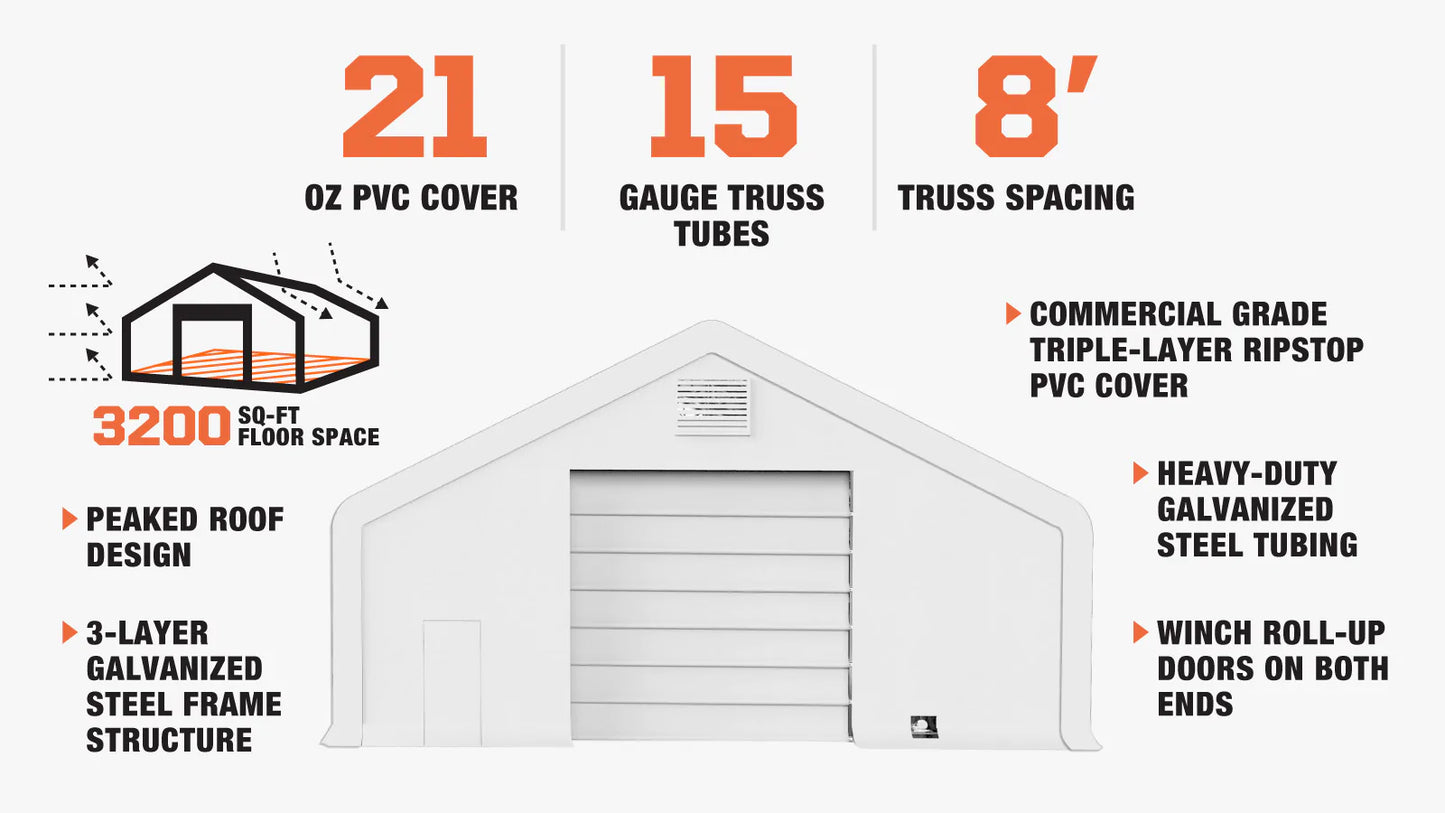 New Pro Series 40' x 80' Dual Truss Storage Shelter with Heavy Duty 21 oz PVC Cover & Drive Through Doors