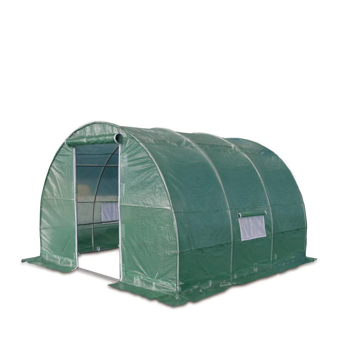 New 10’ x 10’ Tunnel Greenhouse Grow Tent w/Ripstop Leno Cover, Cold Frame, Roll-Up Mesh Windows, Round Top Roof