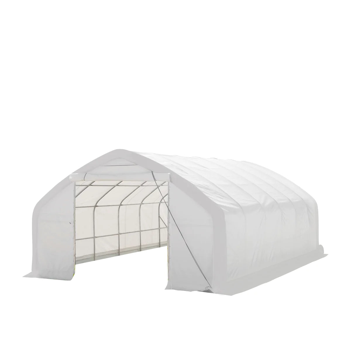 New 20' x 30' Straight Wall Peak Ceiling Storage Shelter with Heavy Duty 17 oz PVC Cover & Drive Through Door