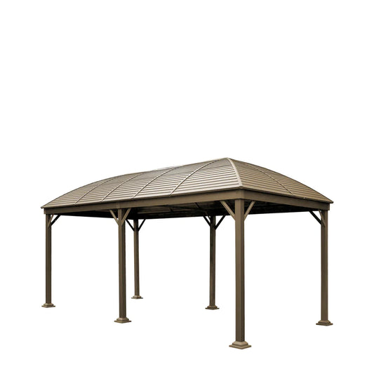 New 10’ x 20’ Hardtop Curved Steel Roof Patio Gazebo, Mosquito Nets & Curtains Included