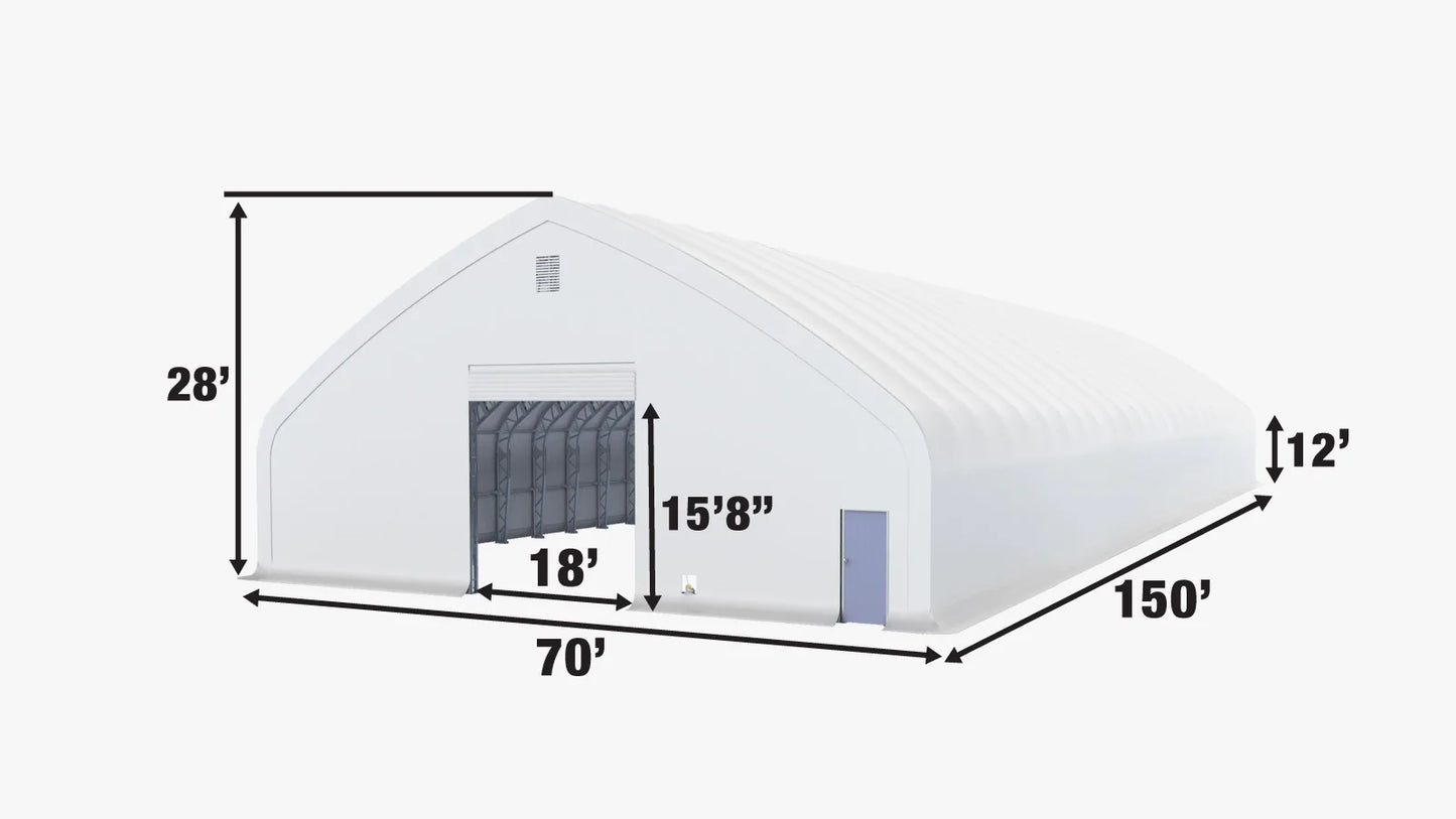 New Pro Series 70' Wide Dual Truss Storage Shelter with Heavy Duty 32 oz PVC Cover & Drive Through Doors ( Lengths Available 80’ 100’ 120’ and 150’ )