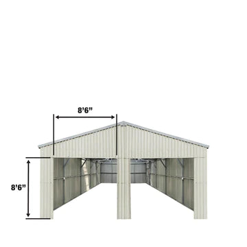 New 25’ x 33’ Double Garage Metal Barn Shed with Side Entry Door, 825 Sq-Ft Floor Space, 9’8” Eave Height, 27 GA Metal, Skylights, 4/12 Roof Pitch