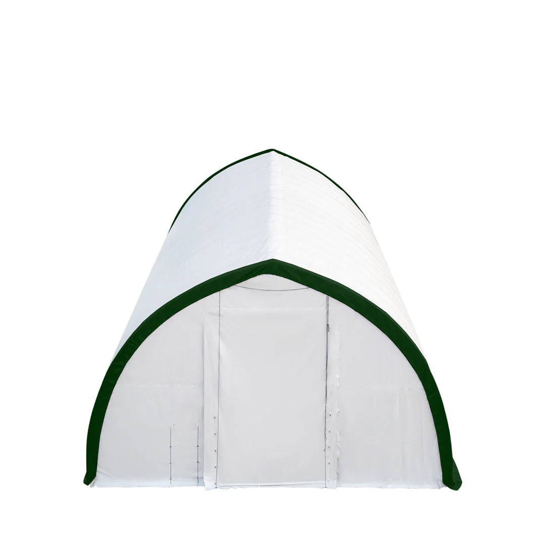 New 40' x 60' Peak Ceiling Storage Shelter, Single Truss, 11oz PE Cover, 13' W x 16' H Wide Open Door on Two End Walls