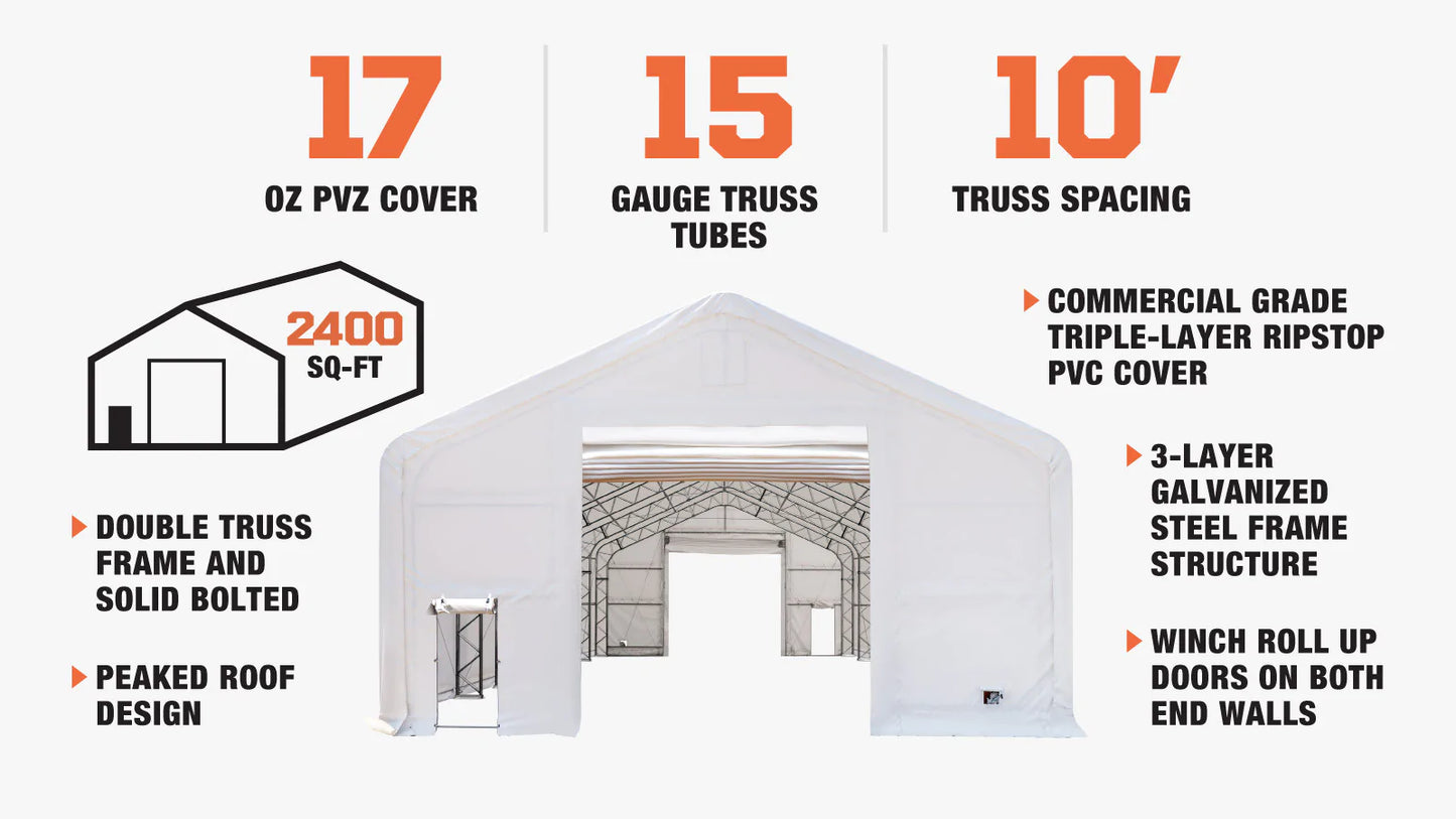 New 30' x 80' Dual Truss Storage Shelter with Heavy Duty 17 oz PVC Cover & Drive Through Doors