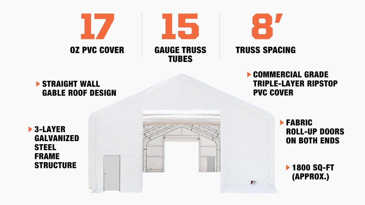 l Pro Series 30' x 80' Dual Truss Storage Shelter with Heavy Duty 17 oz PVC Cover & Drive Through Doors